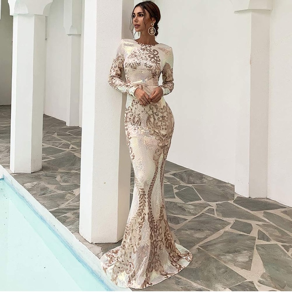 Elegant Cream and Gold Maxi Dress